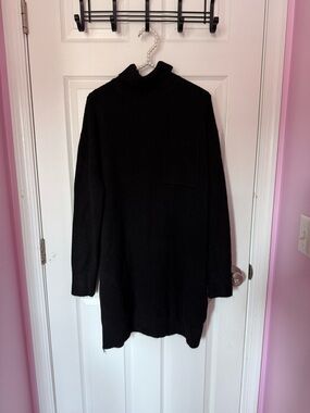 Lulu's Black Ribbed Turtleneck Sweater Dress